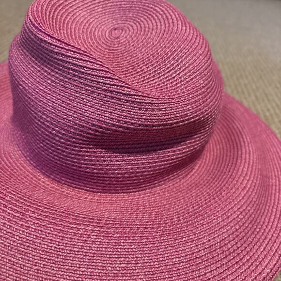 Eric Javits New York Straw Cloche Hat Pink Natural Gold Charm Packable Striped